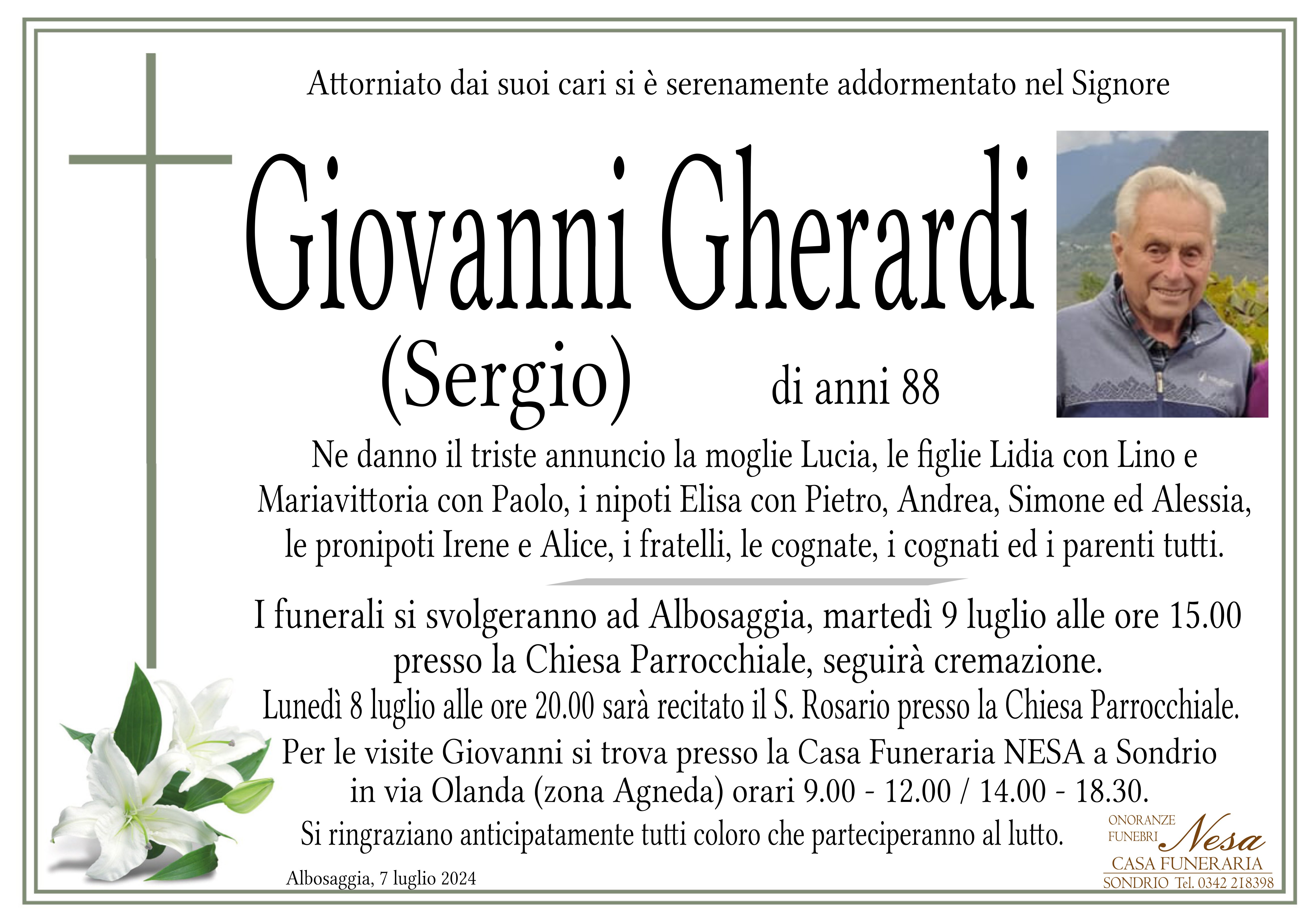 Necrologio Giovanni (Sergio) Gherardi